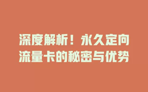 深度解析！永久定向流量卡的秘密与优势