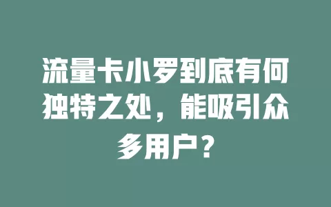 流量卡小罗到底有何独特之处，能吸引众多用户？