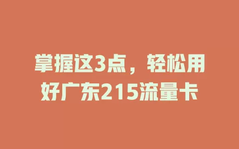 掌握这3点，轻松用好广东215流量卡