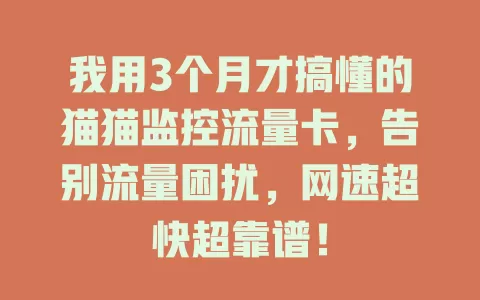 我用3个月才搞懂的猫猫监控流量卡，告别流量困扰，网速超快超靠谱！