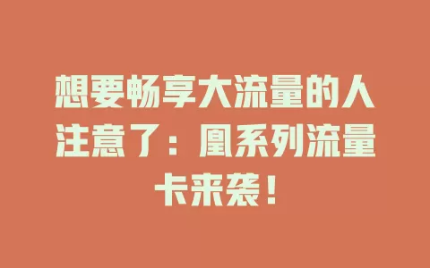 想要畅享大流量的人注意了：凰系列流量卡来袭！