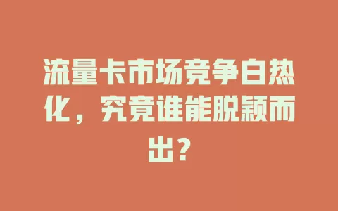 流量卡市场竞争白热化，究竟谁能脱颖而出？