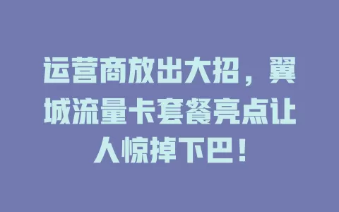 运营商放出大招，翼城流量卡套餐亮点让人惊掉下巴！