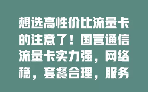 想选高性价比流量卡的注意了！国营通信流量卡实力强，网络稳，套餐合理，服务优，是你的心仪之选！