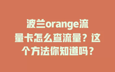 波兰orange流量卡怎么查流量？这个方法你知道吗？