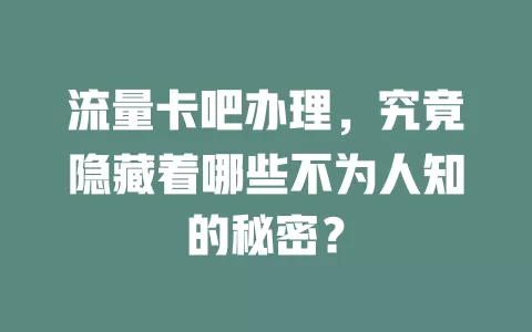 流量卡吧办理，究竟隐藏着哪些不为人知的秘密？