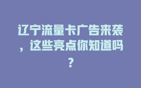 辽宁流量卡广告来袭，这些亮点你知道吗？