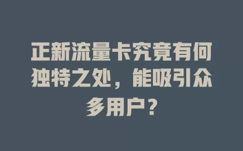 正新流量卡究竟有何独特之处，能吸引众多用户？