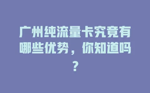 广州纯流量卡究竟有哪些优势，你知道吗？
