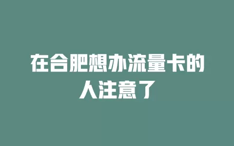 在合肥想办流量卡的人注意了