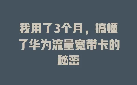 我用了3个月，搞懂了华为流量宽带卡的秘密