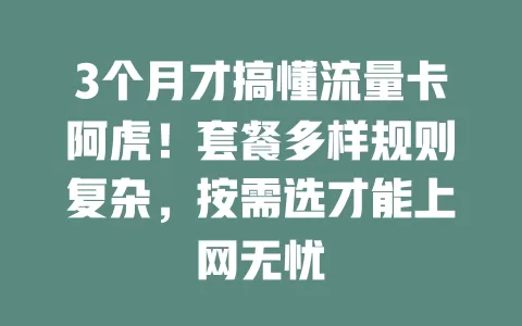 3个月才搞懂流量卡阿虎！套餐多样规则复杂，按需选才能上网无忧