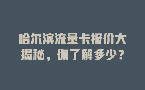哈尔滨流量卡报价大揭秘，你了解多少？