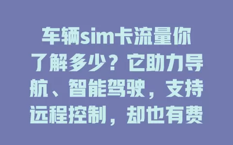 车辆sim卡流量你了解多少？它助力导航、智能驾驶，支持远程控制，却也有费用高、信号覆盖问题，车主该咋利用？