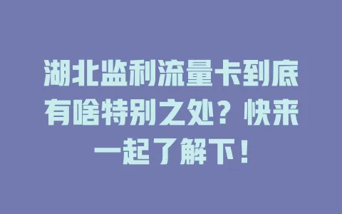 湖北监利流量卡到底有啥特别之处？快来一起了解下！