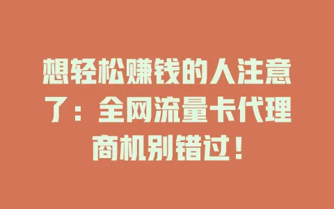 想轻松赚钱的人注意了：全网流量卡代理商机别错过！