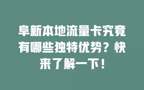 阜新本地流量卡究竟有哪些独特优势？快来了解一下！