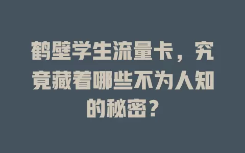 鹤壁学生流量卡，究竟藏着哪些不为人知的秘密？