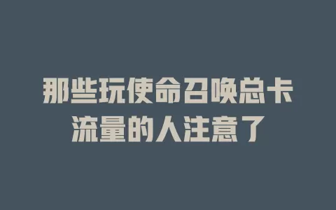 那些玩使命召唤总卡流量的人注意了