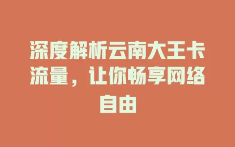 深度解析云南大王卡流量，让你畅享网络自由