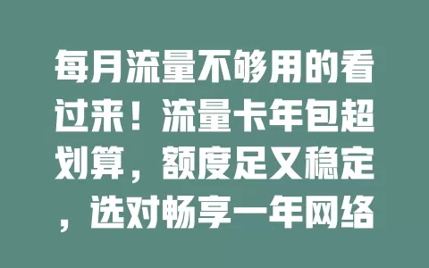 每月流量不够用的看过来！流量卡年包超划算，额度足又稳定，选对畅享一年网络无忧