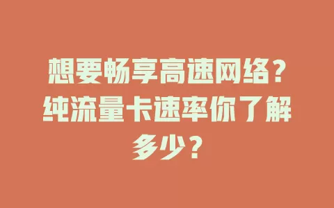 想要畅享高速网络？纯流量卡速率你了解多少？