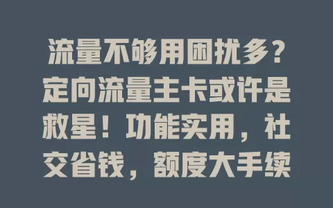 流量不够用困扰多？定向流量主卡或许是救星！功能实用，社交省钱，额度大手续简，告别流量焦虑畅享互联网