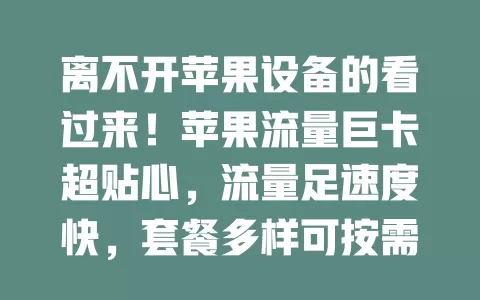 离不开苹果设备的看过来！苹果流量巨卡超贴心，流量足速度快，套餐多样可按需搭配，告别流量烦恼，畅享苹果便捷互联体验