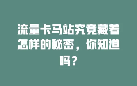 流量卡马站究竟藏着怎样的秘密，你知道吗？