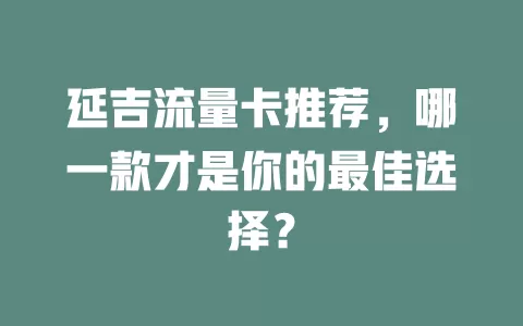 延吉流量卡推荐，哪一款才是你的最佳选择？