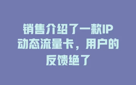 销售介绍了一款IP动态流量卡，用户的反馈绝了