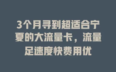 3个月寻到超适合宁夏的大流量卡，流量足速度快费用优