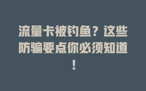流量卡被钓鱼？这些防骗要点你必须知道！