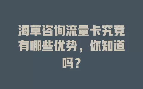 海草咨询流量卡究竟有哪些优势，你知道吗？