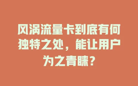 风涡流量卡到底有何独特之处，能让用户为之青睐？