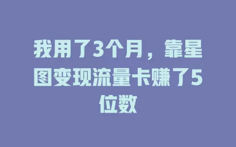 我用了3个月，靠星图变现流量卡赚了5位数