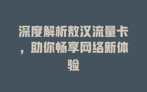 深度解析敖汉流量卡，助你畅享网络新体验