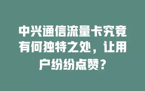 中兴通信流量卡究竟有何独特之处，让用户纷纷点赞？