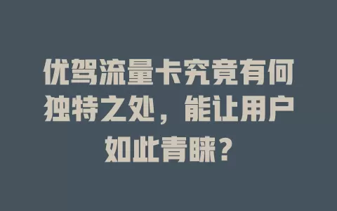优驾流量卡究竟有何独特之处，能让用户如此青睐？