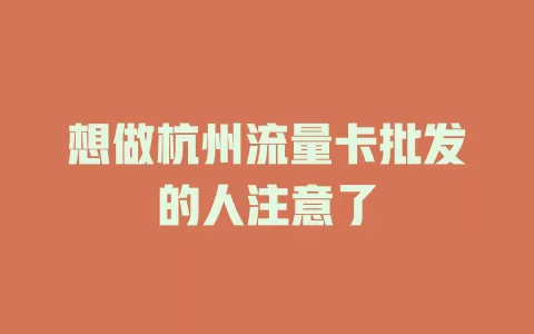 想做杭州流量卡批发的人注意了