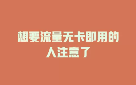 想要流量无卡即用的人注意了