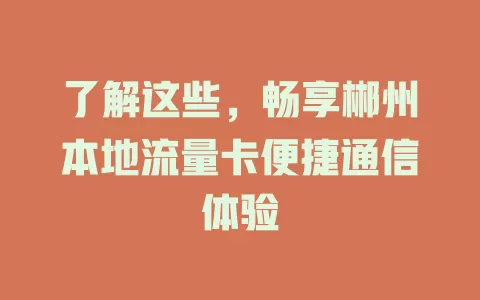 了解这些，畅享郴州本地流量卡便捷通信体验