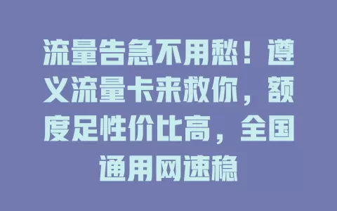 流量告急不用愁！遵义流量卡来救你，额度足性价比高，全国通用网速稳