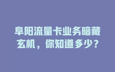 阜阳流量卡业务暗藏玄机，你知道多少？