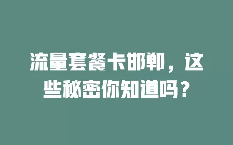 流量套餐卡邯郸，这些秘密你知道吗？