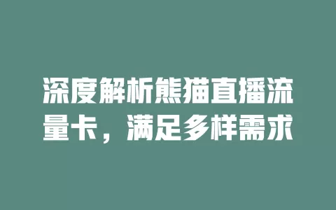 深度解析熊猫直播流量卡，满足多样需求