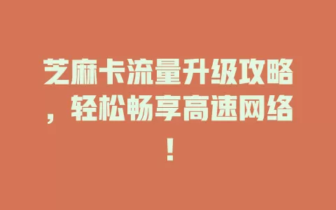 芝麻卡流量升级攻略，轻松畅享高速网络！