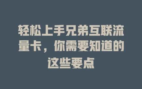 轻松上手兄弟互联流量卡，你需要知道的这些要点