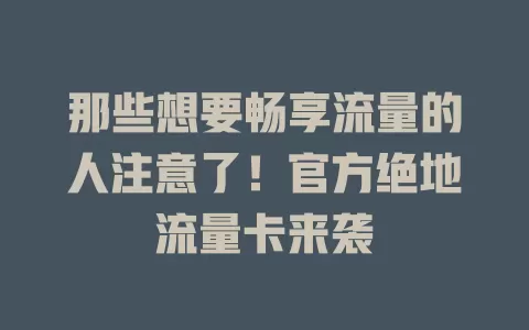 那些想要畅享流量的人注意了！官方绝地流量卡来袭