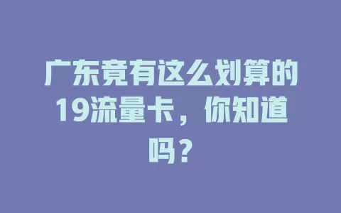 广东竟有这么划算的19流量卡，你知道吗？